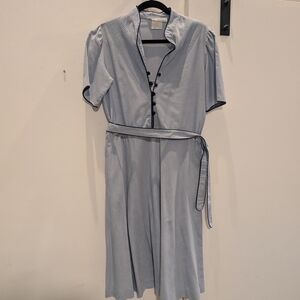 Chic Light Blue Midi Dress with Belt
